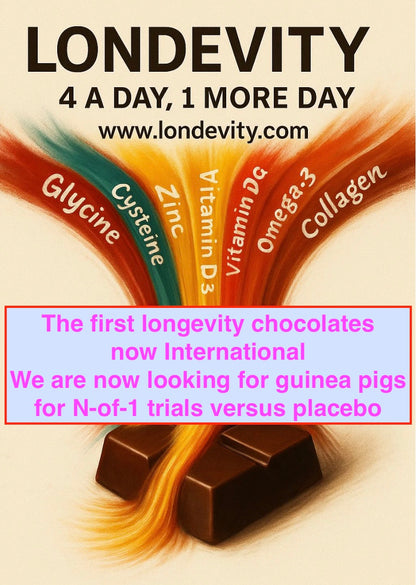 The 3 month longevity chocolate Guinea Pig! 1 month longevity, 1 month placebo, and measures around